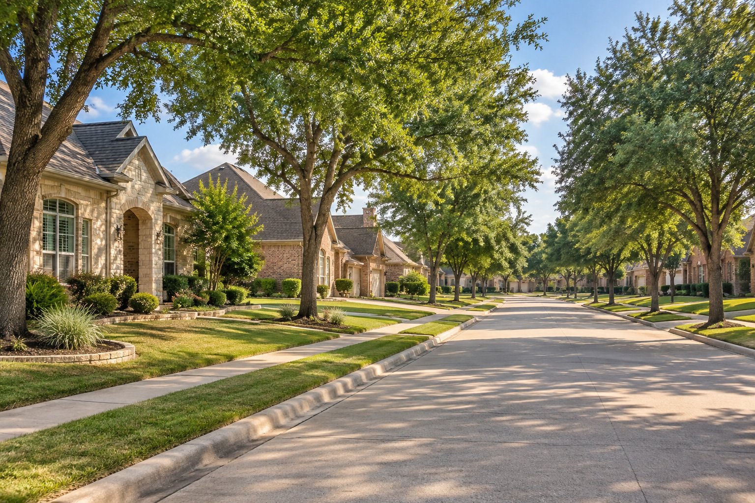 A tree lined Mansfield Texas street, illustrative