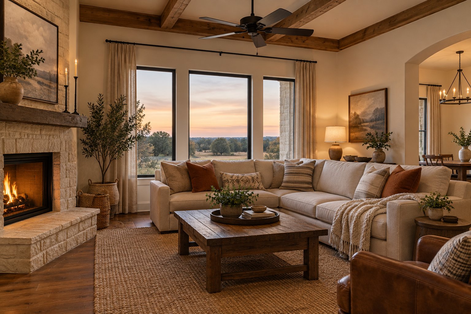A cozy Texas living room, illustrative